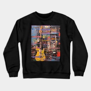sounds of the 80s - electric guitar and audio tapes collage Crewneck Sweatshirt